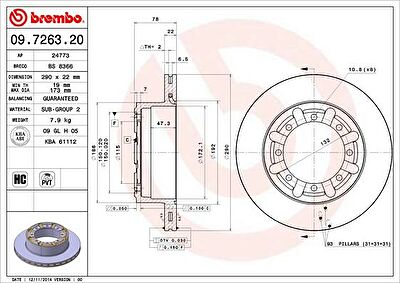 Brembo 09.7263.20 тормозной диск на RENAULT TRUCKS MASCOTT c бортовой платформой/ходовая часть