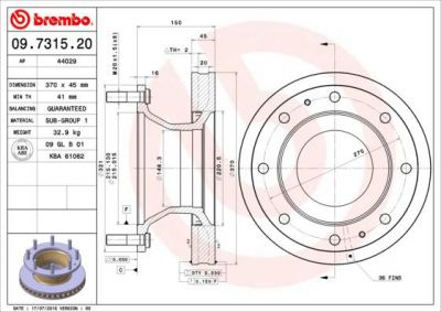 Brembo 09.7315.20 тормозной диск на IVECO EuroCargo