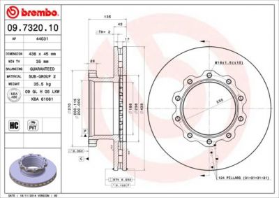 Brembo 09.7320.10 тормозной диск на MAN F 2000