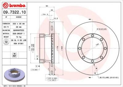 Brembo 09.7322.10 тормозной диск на VOLVO FL 6