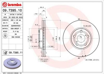 BREMBO Диск тормозной TOYOTA AVENSIS 1.6-2.0 97-03 передний D=260мм. (562125, 09.7395.10)