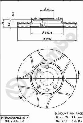 BREMBO Диск тормозной вент. передний OPEL ASTRA G Saloon (F69_) (09/98-01/05) F (562069J, 09.7628.75)