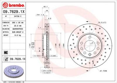 Brembo 09.7629.1X тормозной диск на OPEL ZAFIRA A (F75_)