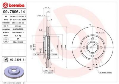 BREMBO 09.7806.11_диск тормозной передний! с покрытием Ford Focus/Fiesta all 95> (09780611)