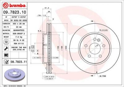 BREMBO Диск тормозной пер вент ML230- крашенные (вместо 09.7823.10) (562099, 09.7823.11)
