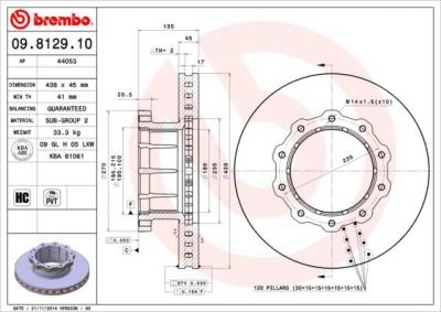 Brembo 09.8129.10 тормозной диск на MERCEDES-BENZ O 404