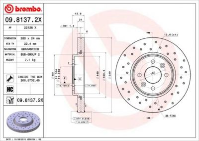 BREMBO Диск тормозной передн, RENAULT: CLIO II 98-, CLIO III 05-, KANGOO 97-, LAGUNA 93-01, MEGANE I 95-03, MEGANE II 02-,TWINGO II 07 (09.8137.2X)