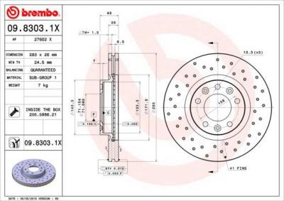 Brembo 09.8303.1X тормозной диск на PEUGEOT 407 (6D_)