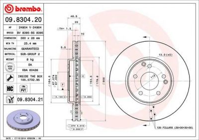 BREMBO Диск тормозной MERCEDES C209/W203/W210/A208/R170/R171 передний вент. крашенные (вместо 09.8304.20) (562034, 09.8304.21)