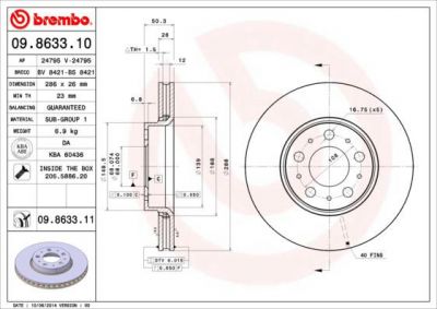 Brembo 09.8633.10 тормозной диск на VOLVO XC70 CROSS COUNTRY