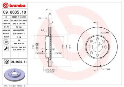 BREMBO Диск тормозной OPEL CORSA C 1.0-1.7 00- передний (569021, 09.8635.10)