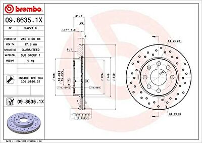 Brembo 09.8635.1X тормозной диск на OPEL CORSA C фургон (F08, W5L)