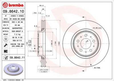 BREMBO Диск тормозной VOLVO S70/V70 96-00 передний D=302мм. (заменен на 09.8642.11) (DF4233, 09.8642.10)