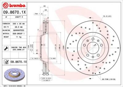 Brembo 09.8670.1X тормозной диск на PEUGEOT 607 (9D, 9U)