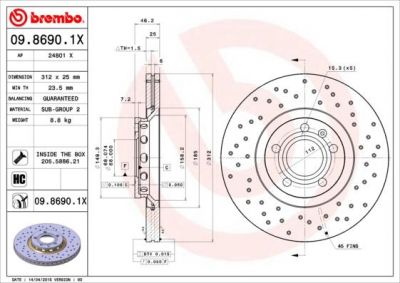 Brembo 09.8690.1X тормозной диск на VW PASSAT Variant (3B6)