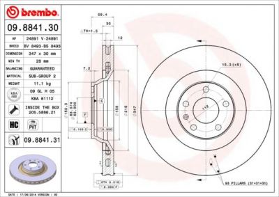 BREMBO Диск тормозной перед. VAG A6/A6Q 2,0-4,2L 04-> (347X30mm) (4F0615301G, 09.8841.30)