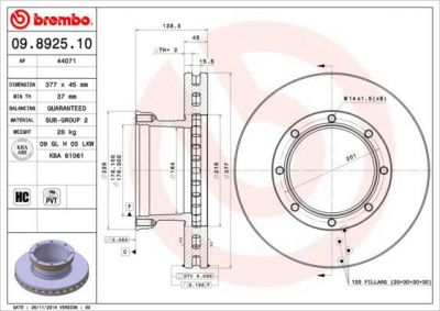 Brembo 09.8925.10 тормозной диск на MERCEDES-BENZ ATEGO