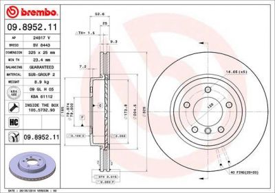 BREMBO Диск тормозной E46 325-330 99-/Z4 3.0 06- передний D=310мм. (34101166071, 09.8952.11)