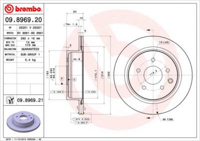 BREMBO Диск тормозной Nissan LEAF Electric (09.8969.20)