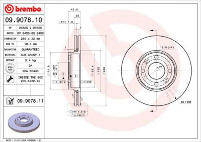 BREMBO Диск тормозной NISSAN MICRA 03-/NOTE 06-/RENAULT MEGANE 03-/CLIO 05- перед.вент. (40206AX603, 09.9078.10)