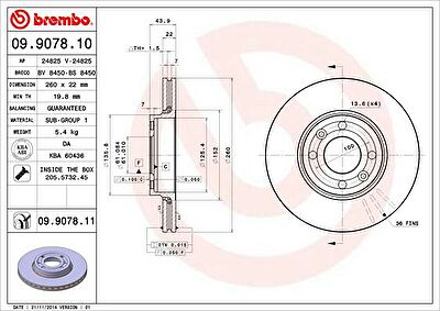 BREMBO 09.9078.11_диск тормозной передний! с покрытием Nissan Micra, Renault Logan 1.0-1.5CDi 03> (09907811)