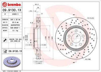 Brembo 09.9130.1X тормозной диск на VOLVO XC70 CROSS COUNTRY