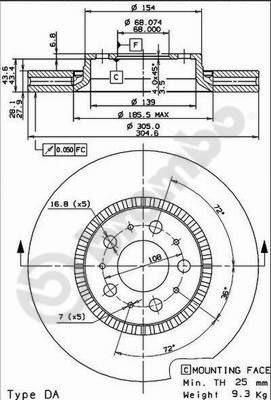 Brembo 09.9130.75 тормозной диск на VOLVO XC70 CROSS COUNTRY