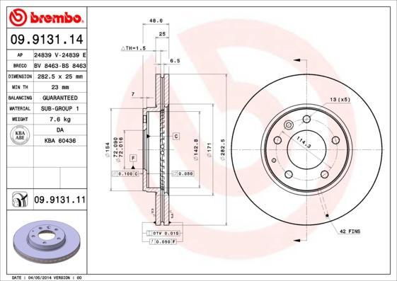 BREMBO Диск тормозной Mazda 6 (GG) 2.0 (GJ6Y3325XA, 09.9131.11)