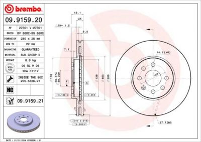 BREMBO Диск тормозной OPEL ASTRA 04-10/MERIVA 03-10 передний (93181113, 09.9159.20)