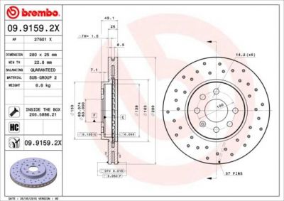 Brembo 09.9159.2X тормозной диск на OPEL ASTRA H (L48)
