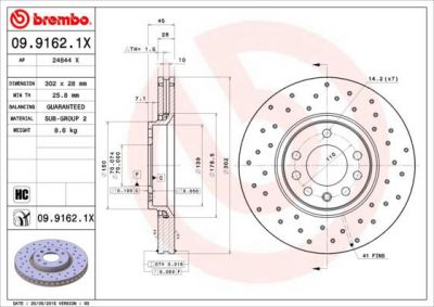 Brembo 09.9162.1X тормозной диск на SAAB 9-3 (YS3F)