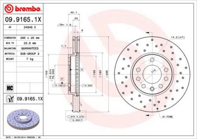 Brembo 09.9165.1X тормозной диск на SAAB 9-3 (YS3F)