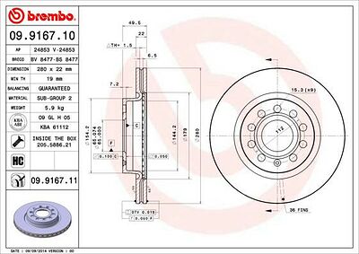 Brembo 09.9167.10 тормозной диск на SKODA OCTAVIA Combi (1Z5)