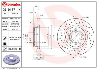 Brembo 09.9167.1X тормозной диск на SKODA OCTAVIA Combi (1Z5)