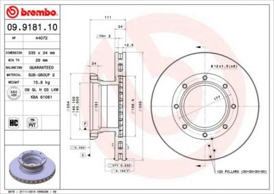 Brembo 09.9181.10 тормозной диск на MERCEDES-BENZ ATEGO