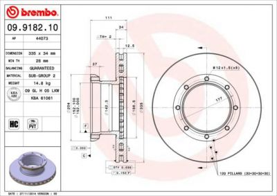 Brembo 09.9182.10 тормозной диск на MERCEDES-BENZ ATEGO