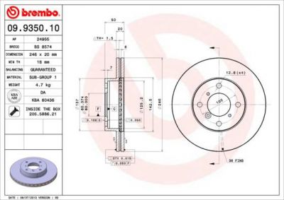 BREMBO Диск тормозной SUZUKI Baleno 1.8i 16V GT (96-02) F (5531162G02, 09.9350.10)