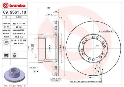 Brembo 09.9361.10 тормозной диск на DAF LF 45