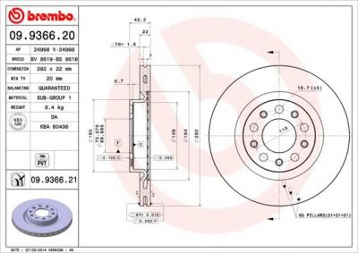 BREMBO Диск торм.зад.A-R 159 05-/SPIDER 3.2 06- (51767379, 09.9366.20)