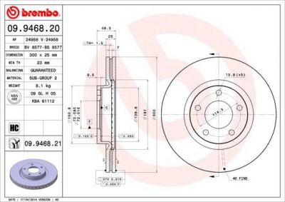 BREMBO Диск тормозной передний MAZDA 3 2.0 03- MAZDA 5 R16 17 18 05- (BP6Y3325XF, 09.9468.20)