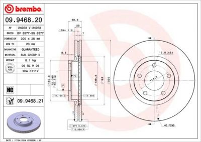 Brembo 09.9468.21 тормозной диск на MAZDA 3 седан (BL)