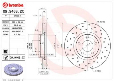 Brembo 09.9468.2X тормозной диск на MAZDA 3 седан (BL)