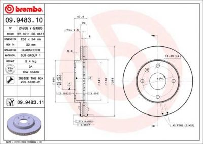 BREMBO Диск тормозной CHEVROLET LACETTI/EPICA/REZZO передний вент. (96549782, 09.9483.10)
