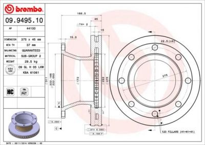 Brembo 09.9495.10 тормозной диск на RENAULT TRUCKS Midlum