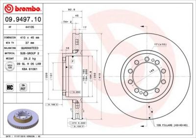 Brembo 09.9497.10 тормозной диск на RENAULT TRUCKS Midlum