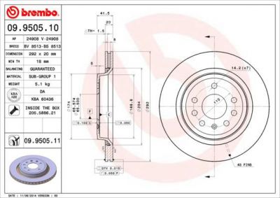 Brembo 09.9505.11 тормозной диск на SAAB 9-3 (YS3F)