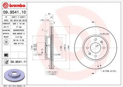 BREMBO Диск тормозной HYUNDAI GETZ 1.1-1.6 02- с АБС передний (517121C050, 09.9541.10)