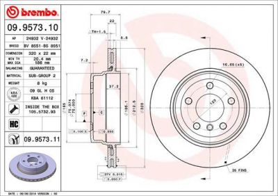 BREMBO Диск тормозной X3 E83 2.0-3.0 04- задний (заменен на 09.9573.11) (34213332217, 09.9573.10)