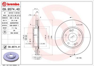 BREMBO Диск тормозной HYUNDAI i30 1.4i 16V (07->) F (517121H000, 09.9574.40)