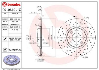 Brembo 09.9619.1X тормозной диск на CITROEN BERLINGO (B9)